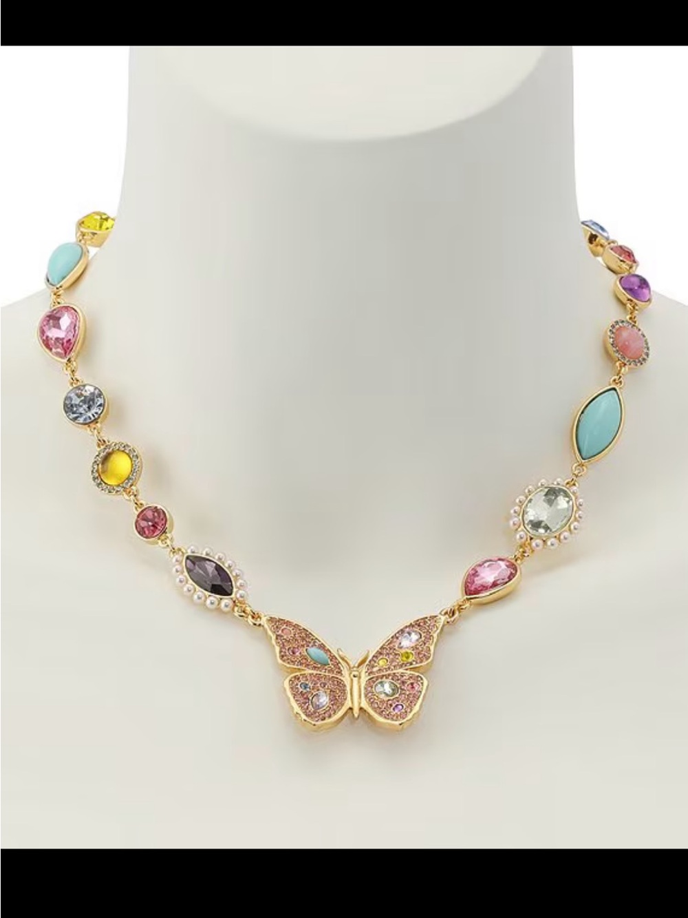 Kurt Geiger LondonButterfly Gemstone Collar Necklace Multi Color 16" L +2" New